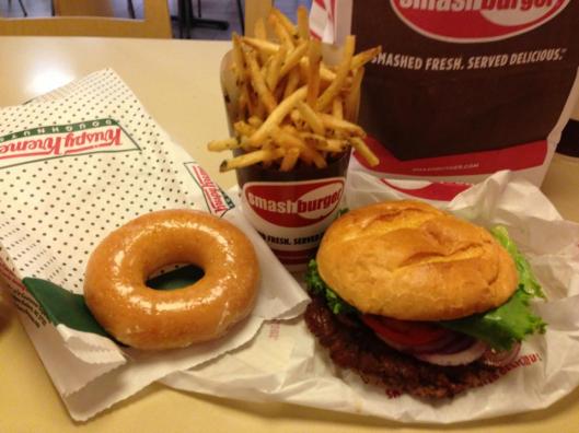 Krispy Kreme doughnut, alongside Smashburger in Salt Lake City airport, Yum!